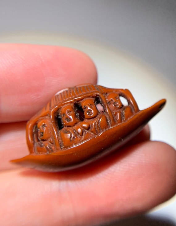Olivary nucleus carved Bead " Boat " Amulet Pendant 35mmx16.5mmx16mm