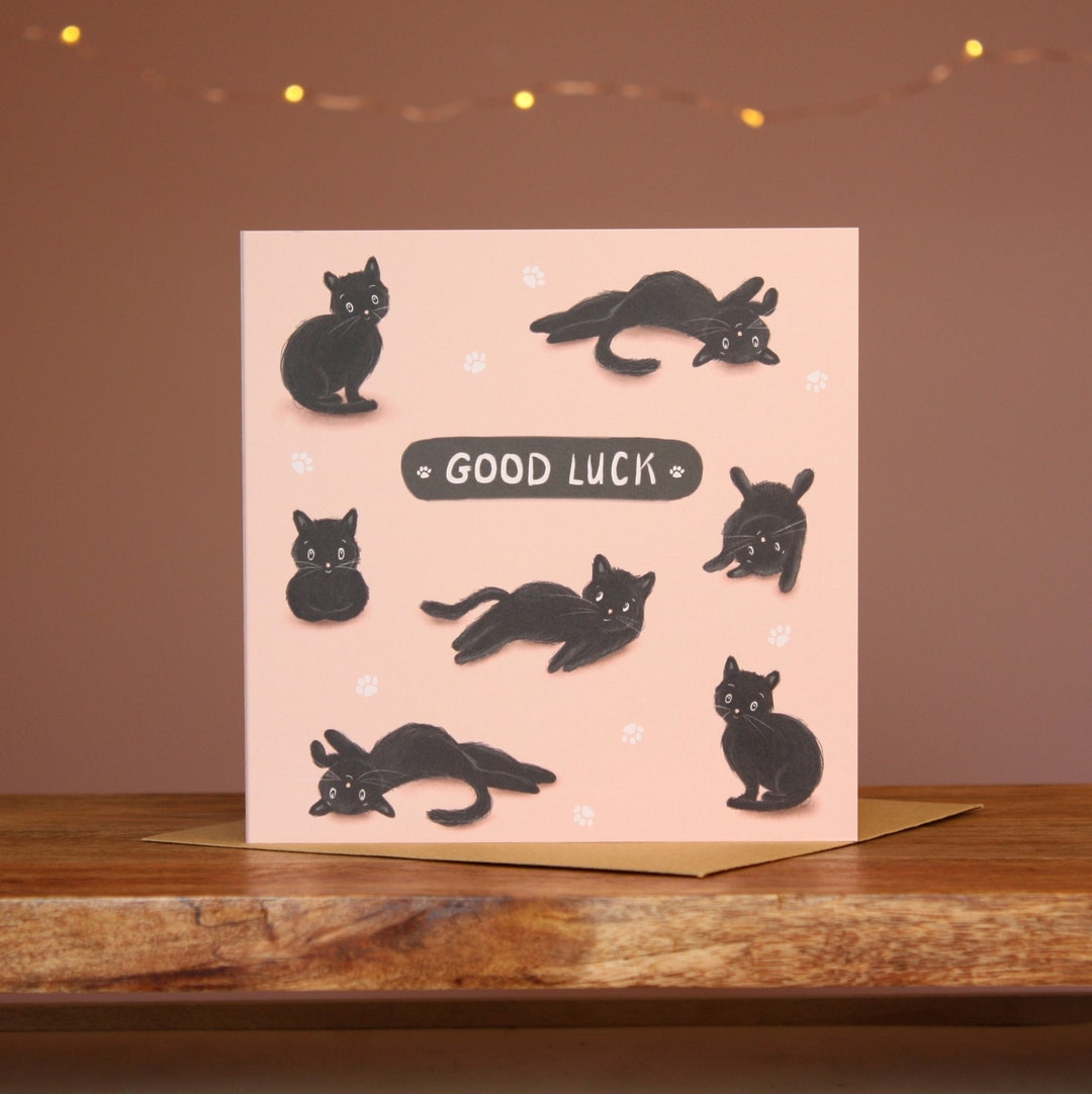 Black Cats Good Luck Card Black Cat Good Luck Card Good Etsy UK