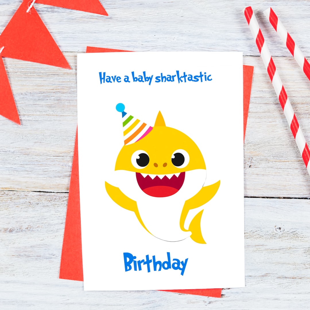 Baby Shark Birthday Card Fun Children Printable Birthday Etsy