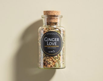 Herbal tea Ginger Love I loose ginger tea in a cork glass gift, birthday