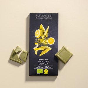 White chocolate with matcha & lemon I Vegan, organic, gluten-free I also ideal as a gift