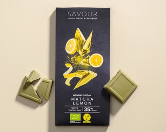 White chocolate with matcha & lemon I Vegan, organic, gluten-free I also ideal as a gift