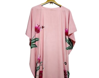 Cotton Caftan Night Gown Kaftan Maxi Dress Pink Caftan Plus Size, Floral Hand painted Art Kaftan for Women Beach Wear Kaftan Resort Wear