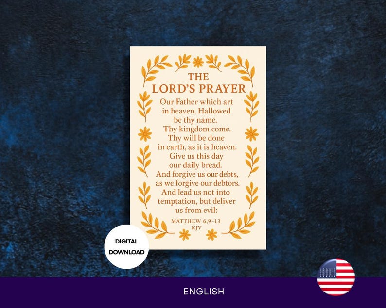 The Lord's Prayer KJV Print: Orange Floral Christian Wall Art (digital ...