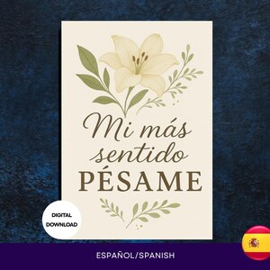 Tarjeta de condolencias imprimible en español / Mi más sentido pésame / Tarjeta de condolencias digital / Elegante tarjeta floral de duelo en español