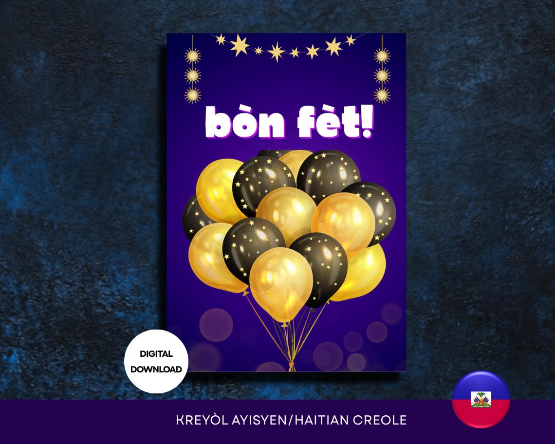 Haitian Creole Birthday Card: Bòn Fèt! Printable 5\, image size:1140x912