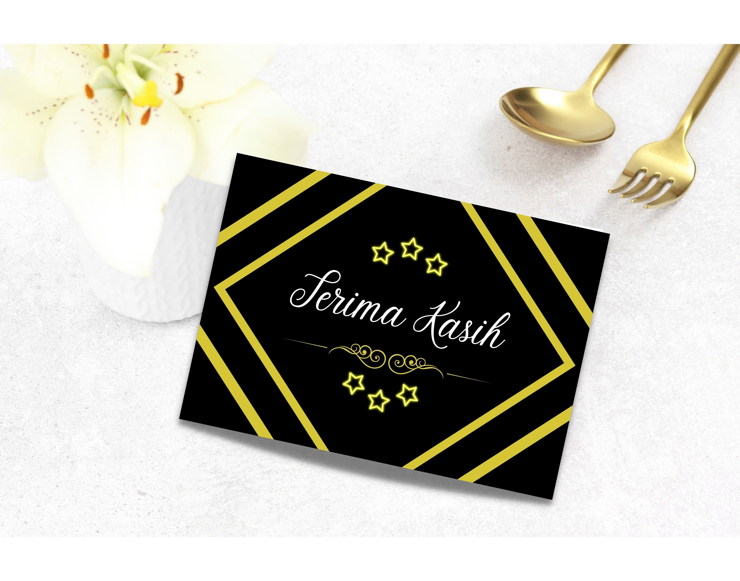Terima Kasih / Indonesian Thank You Card / Elegant / Black and Yellow / Single and Foldable Card / Ornate Design