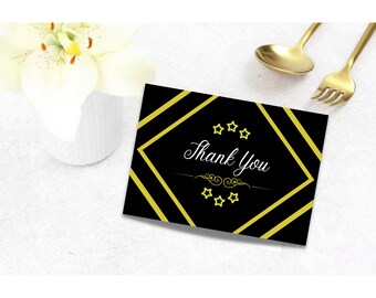 Thank You Card / Elegant / Black and Yellow / Single and Foldable Card / Ornate Design