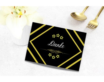 Danke / German Thank You Card / Elegant / Black and Yellow / Single and Foldable Card / Ornate Design