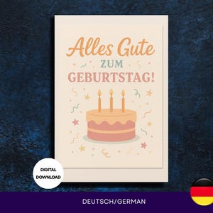 &quot;Geburtstagskarte &quot;&quot;Alles Gute zum Geburtstag&quot;&quot; mit Kuchen & Konfetti (Digitaler Download 13x18 PNG)&quot;