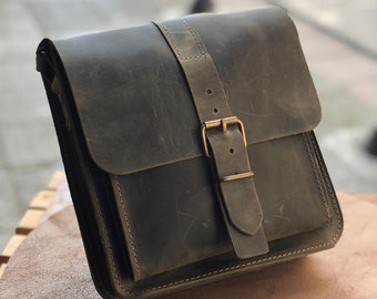 Leather Crossbody Messenger Bag, Leather Bag with Adjustable Strap.