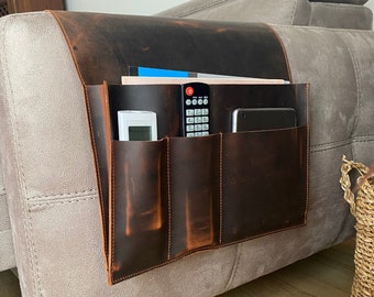 Leather Sofa Armrest Organizer, Living Room Home Decor for Magazines, Tablet, Macbook, Remote Control Caddy, Bedside Caddy, Armchair Caddy