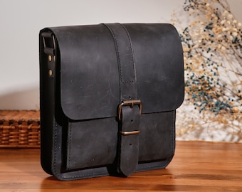 Leather Shoulder Messenger Bag, Leather Bag in Black, Brown