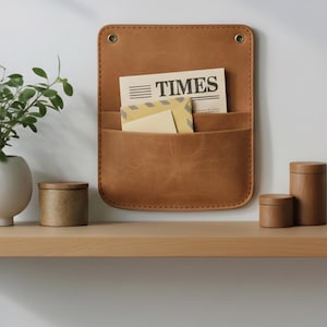 Leather Wall Organizer –  Mail, Tablet, and Office Storage Wall Pocket