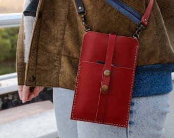 Leather Crossbody Phone Bag: Calf Leather Card Pouch