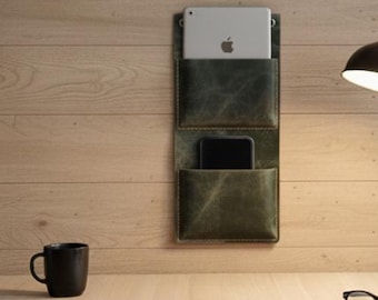 Personalized Leather Wall Pocket Organizer: Handmade Full-Grain Storage