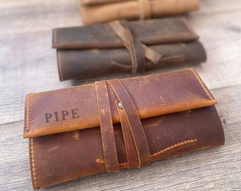 Leather Pipe Roll Set, Pipe Pouch, Pipe Tobacco Case