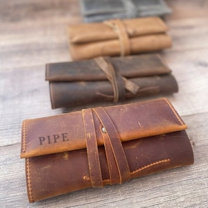 Leather Pipe Set Organizer - Travel Tobacco Pouch - Gift for Pipe Lovers