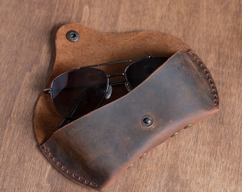 Leather Glasses Case: Snap Closure