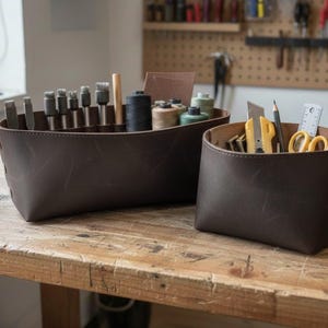 Handmade Leather Basket: Full Grain Cowhide Storage Organizer image 3