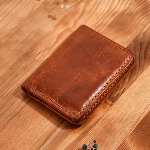 Vertical Card Wallet, Personalized Front Pocket Wallet, Small Tan Wallet