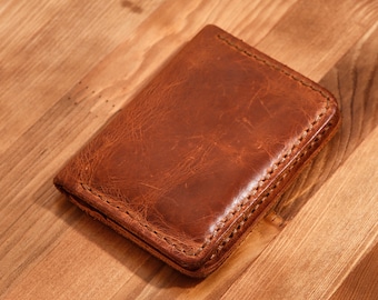 Vertical Card Wallet, Personalized Front Pocket Wallet, Small Tan Wallet