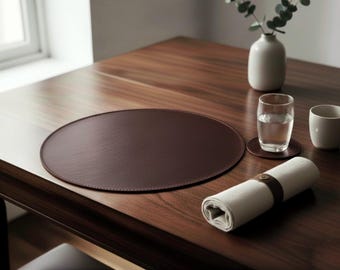 Handmade Genuine Leather Dining Set, Placemats, Coasters, Napkin Rings Home Decor