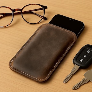 Leather iPhone Sleeve - Handmade Full-Grain Case for iPhone 12 13 14 15 16 Pro Max / Mini / Plus