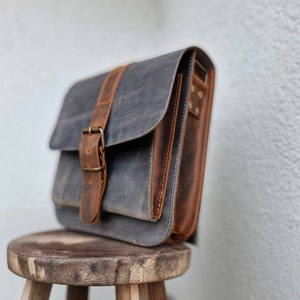 Sac messager en cuir 2 tons, sac en cuir noir, marron, vert...