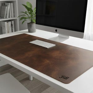 Personalized Leather Desk Mat, Handcrafted Office Desk Pad, Custom Size