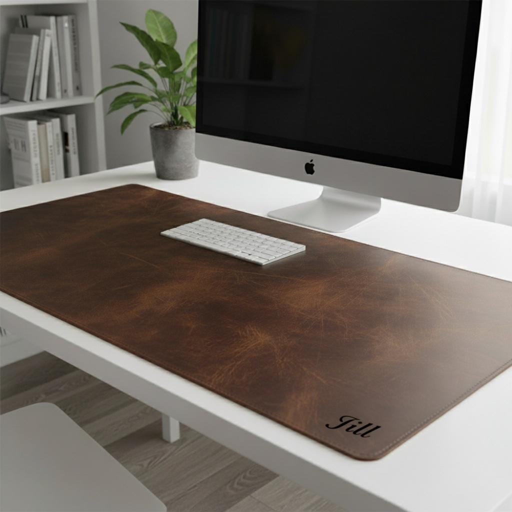 Personalized Leather Desk Mat, Handcrafted Office Desk Pad, Custom Size ...