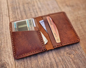 Porte-cartes à deux volets, Portefeuille en cuir avec poche sur le devant, Portefeuille en cuir personnalisé, Porte-cartes en cuir en cuir