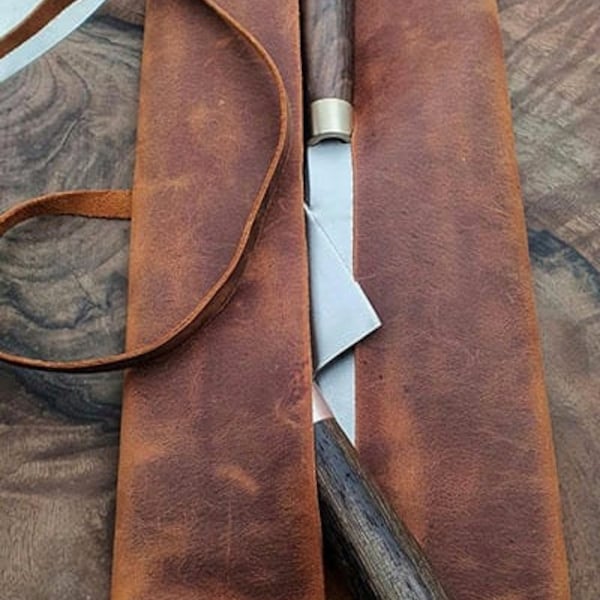 Porte-couteaux double en cuir, rouleau de couteaux de chef