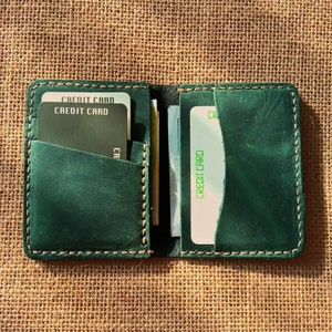 Portafoglio bifold in pelle fatto a mano, portafoglio tascabile frontale, portafoglio in pelle personalizzato, portafoglio porta carte in pelle