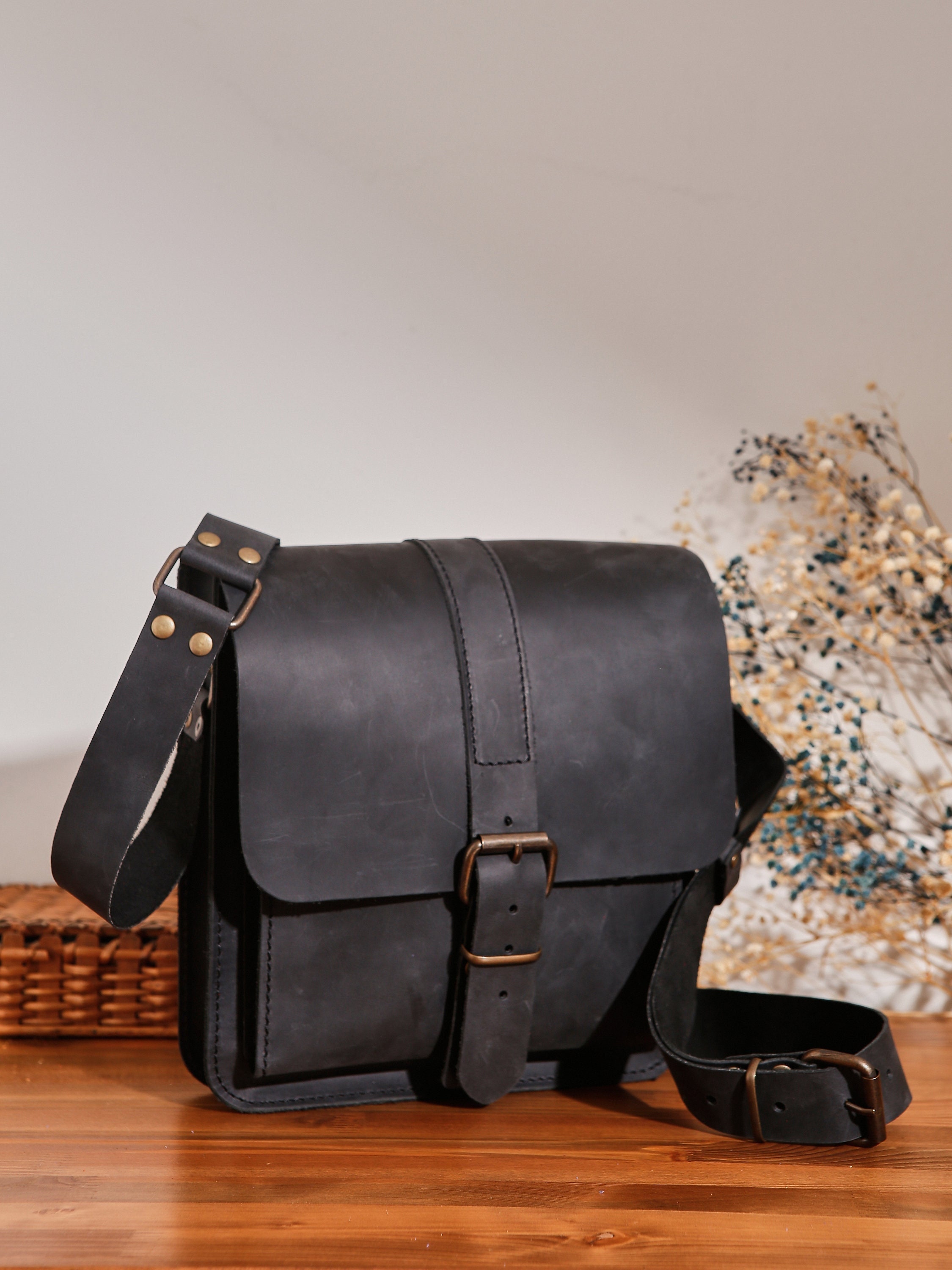 Leather Shoulder Messenger Bag, Leather Bag in Black, Brown