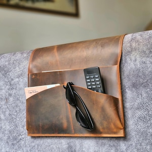 Leather Sofa Armrest Organizer, Couch Caddy, Armchair Tray, Remote Control, Magazine, İpad Holder, Leather Storage Organizer