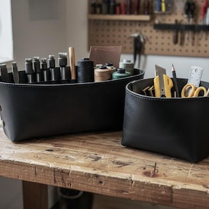 Handmade Leather Basket: Full Grain Cowhide Storage Organizer image 4