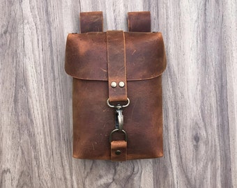 Pochette ceinture utilitaire en cuir, pochette pour munitions, sac ceinture, sac de randonnée, sac sans cuir, pochette ceinture en cuir marron