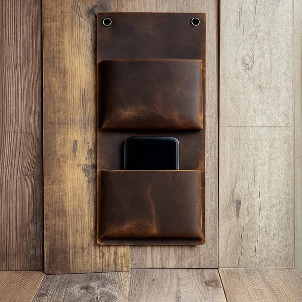 Gepersonaliseerde leren wandopberger: handgemaakte volnerf opberger