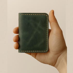 Tarjetero de cuero plegable, billetera con bolsillo frontal, billetera de cuero personalizada, tarjetero de cuero