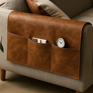 Leather Armrest Organizer Lining Option, Remote Control Caddy for Books, Tablet, Newspapers, Bedside Caddy