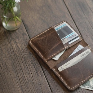 Handmade Leather Bifold Card Holder: Personalized Front Pocket Wallet