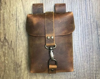 Leather Utility Belt Pouch: Sturdy Brown Belt Bag