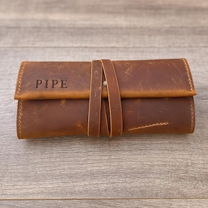 Handmade Leather Pipe Roll Case: Personalized Tobacco Pouch