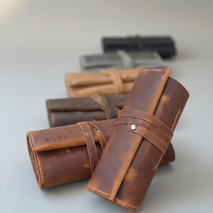 4-in-1 Leather Pipe Smoking Kit Organizer | All-in-One Tobacco Pouch, Pipe Stand & Ashtray Carrier | Personalized Gift for Men