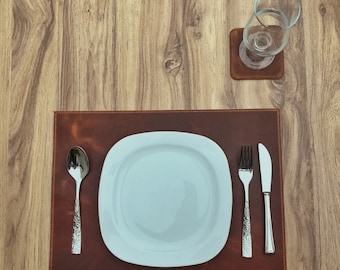 Geniune Leather Placemats and coasters, Table Placemats, Leather Dining Table Sets, Leather Table Linens
