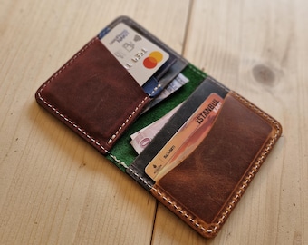 Leather Bifold Card Wallet: Multicolor  Handmade Crazy Horse Calf Leather