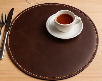 Handmade Genuine Leather Dining Set, Placemats, Coasters, Napkin Rings