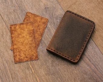 Handmade Leather Bifold Card Holder: Personalized Front Pocket Wallet