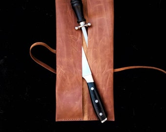 Leather Knife Holder for 2 Knives, Chef Knife Roll Case